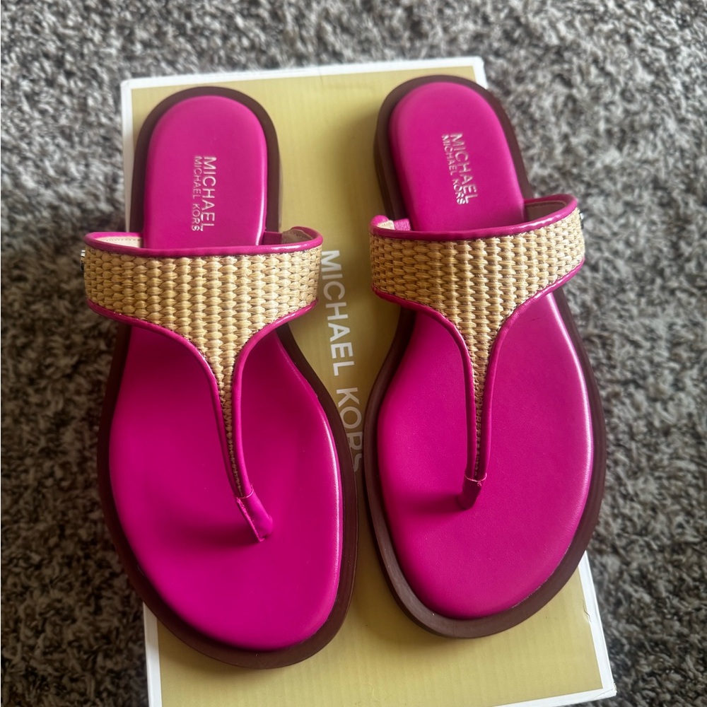 Michael Kors Carson Straw T-strap sandals